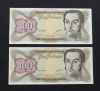 Lote No. 13650: 2 Billetes UNC de Bs.100 de Octubre 1998 Serie K-8 NÚMEROS CONSECUTIVOS