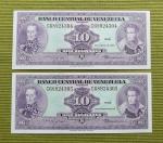 2 Billetes UNC de Bs.10 ~Septiembre 18 1979~ Serie C-8 Nmeros CONSECUTIVOS