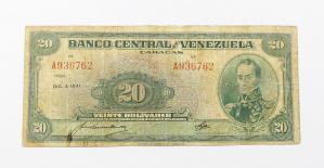 Billete de Bs.20 ~Diciembre 2 1941~ Serie A-6